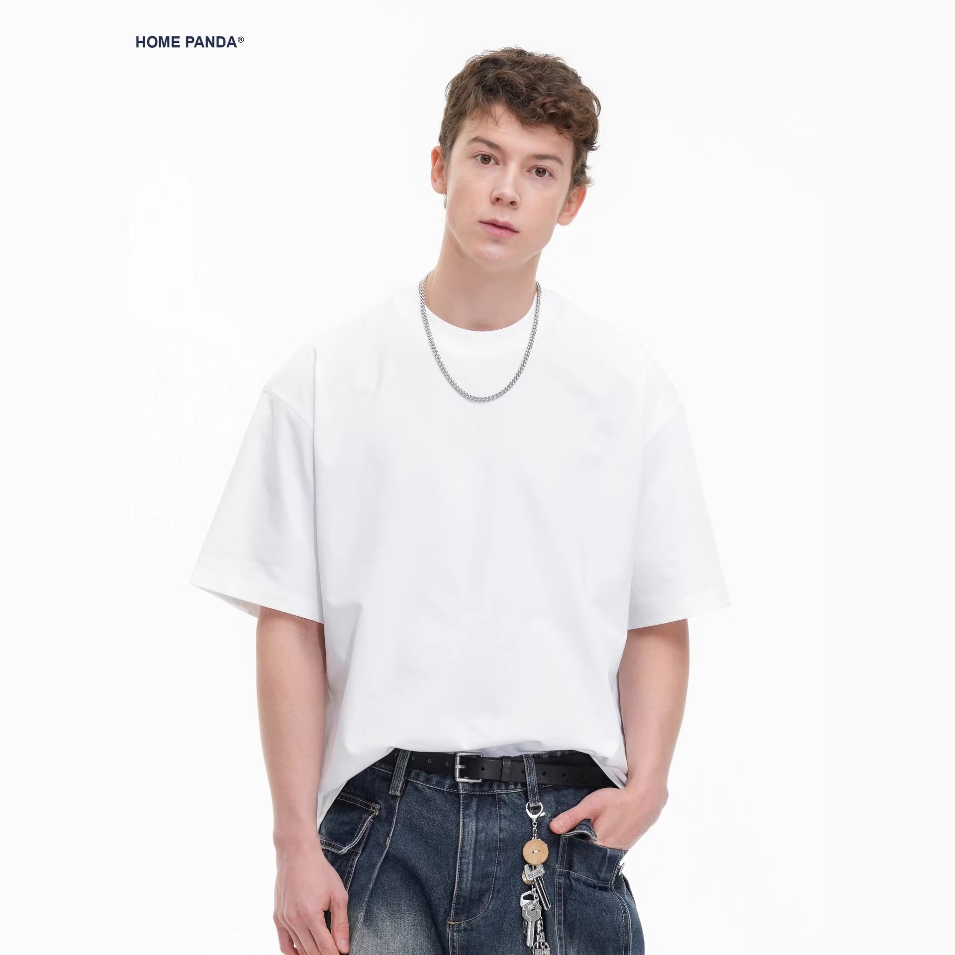 260G Solona Dropped Shoulder Short-Sleeved T-Shirt Men'S Summer American Loose Cool Quick-Drying Small Collar Half-Sleeved Bottoming Shirt