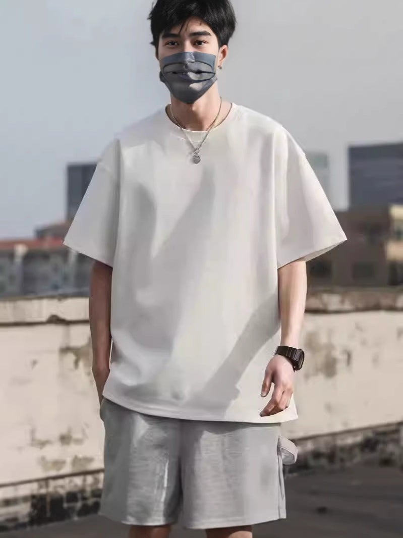 American 600G Heavyweight Right Shoulder Short-Sleeved T-Shirt Men'S Summer Small Neckline Men'S And Women'S Japanese Pure Cotton Short-Sleeved Can Be Diy Made