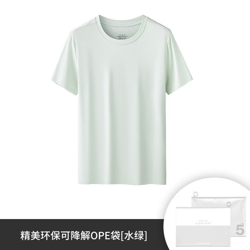 60 Count Double-Sided Modal Spring And Summer Men'S Short-Sleeved T-Shirts Solid Color Tops Round Neck Can Be Worn Outside The Base Shirt In Stock