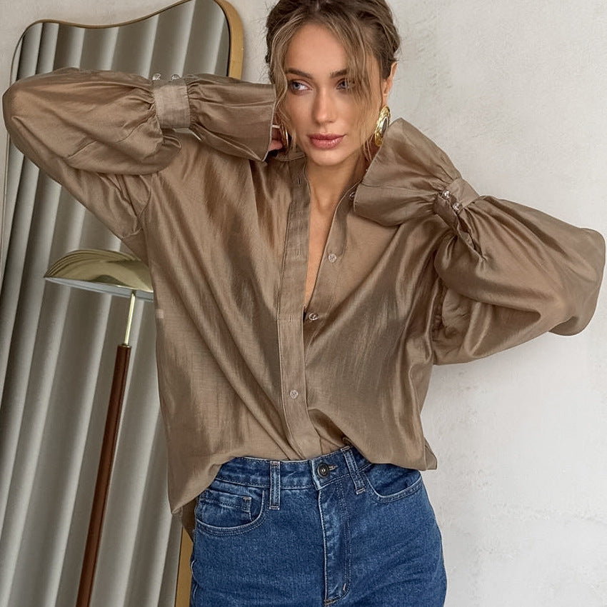 2025 New Autumn See-Through Long-Sleeved Shirts For Women With Design Sense, Personality, Fashionable Temperament, Casual European And American Commuting Shirts