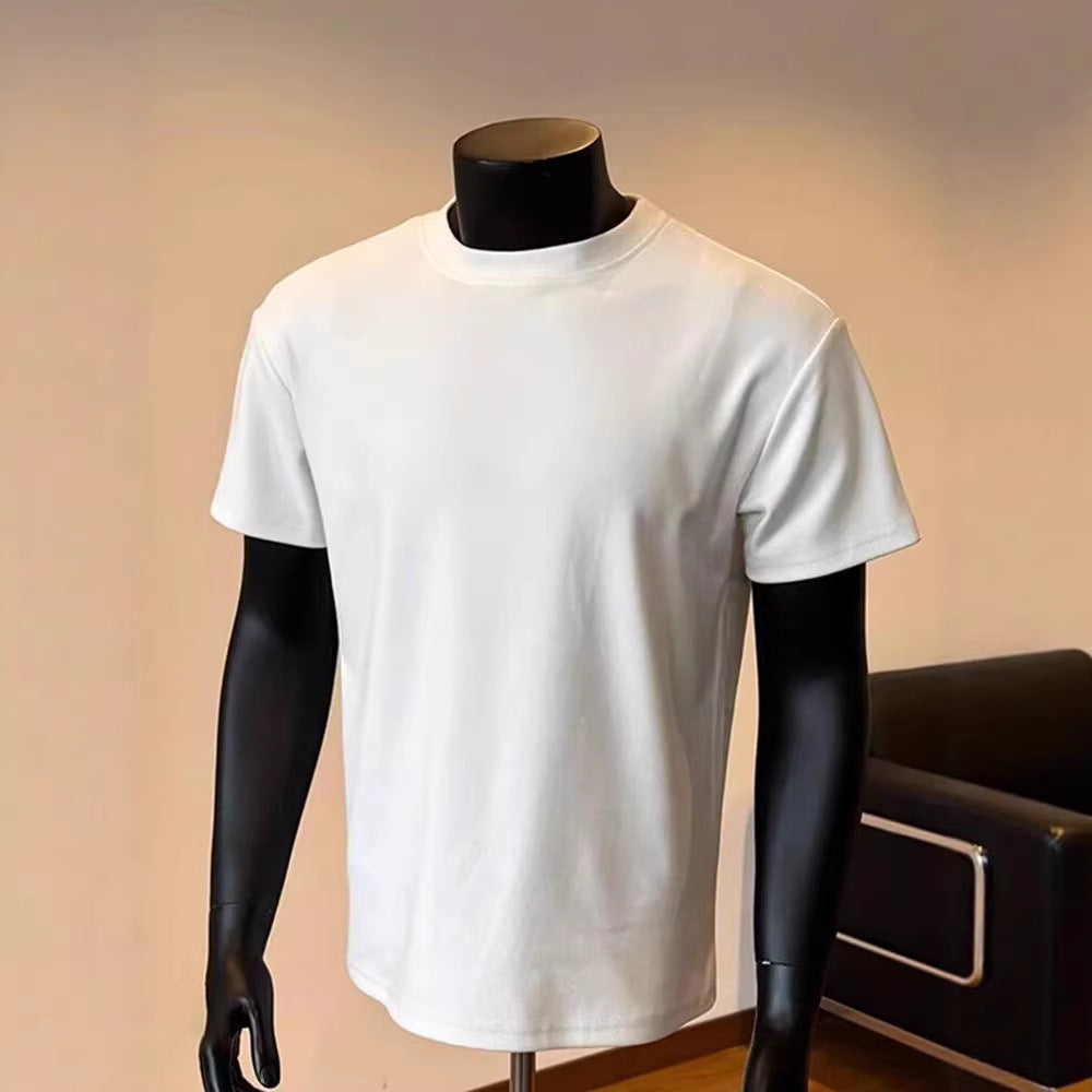 230G Solid Color Cuffs, Small Neckline, Right Shoulder Short-Sleeved T-Shirt For Men, Summer Heavyweight Solona Quick-Drying Cool T-Shirt