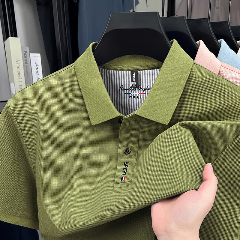 Pure Cotton Short-Sleeved Polo Shirt Men'S Lapel T-Shirt Embroidered Solid Color Business New T-Shirt Bottoming Shirt Men'S Top