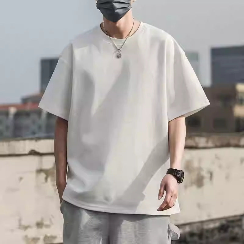 American 600G Heavyweight Right Shoulder Short-Sleeved T-Shirt Men'S Summer Small Neckline Men'S And Women'S Japanese Pure Cotton Short-Sleeved Can Be Diy Made