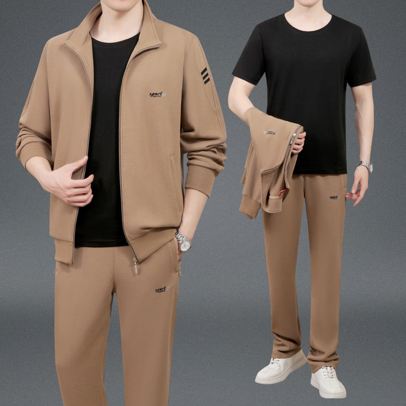 Middle-Aged And Elderly Men'S Sports Suits, Spring And Autumn Dad'S Casual Jackets, Thickened And Velvet Loose Sports Clothes