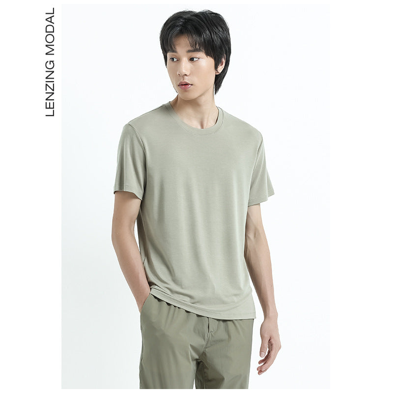60 Count Double-Sided Modal Spring And Summer Men'S Short-Sleeved T-Shirts Solid Color Tops Round Neck Can Be Worn Outside The Base Shirt In Stock