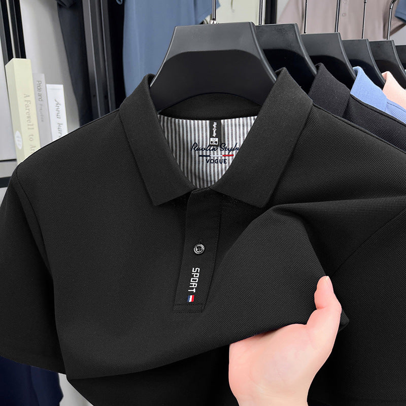 Pure Cotton Short-Sleeved Polo Shirt Men'S Lapel T-Shirt Embroidered Solid Color Business New T-Shirt Bottoming Shirt Men'S Top