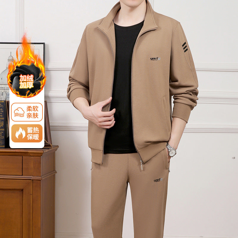 Middle-Aged And Elderly Men'S Sports Suits, Spring And Autumn Dad'S Casual Jackets, Thickened And Velvet Loose Sports Clothes