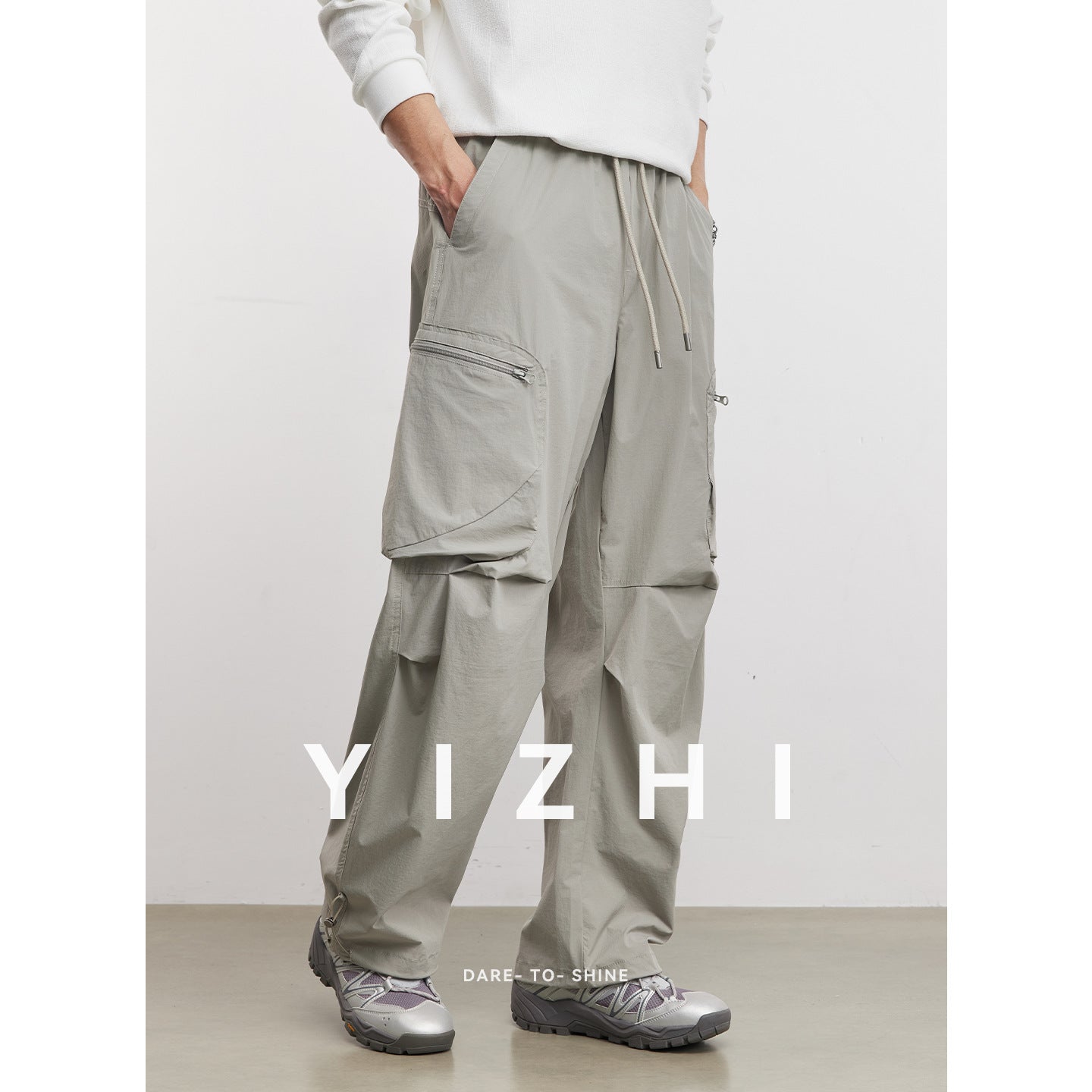 Yizhi Fashionable Sweat-Absorbent Quick-Drying Casual Pants For Men Spring And Autumn 2026 New Outdoor Overalls Thin Wide-Leg Pants