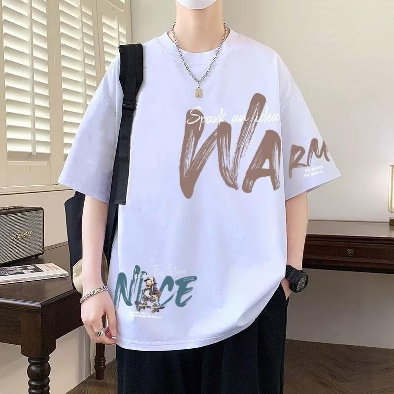 2025 Summer Pure Cotton Short-Sleeved T-Shirt For Boys American Ins Half-Sleeved Loose T-Shirt Large Size Bottoming Shirt Trendy Brand