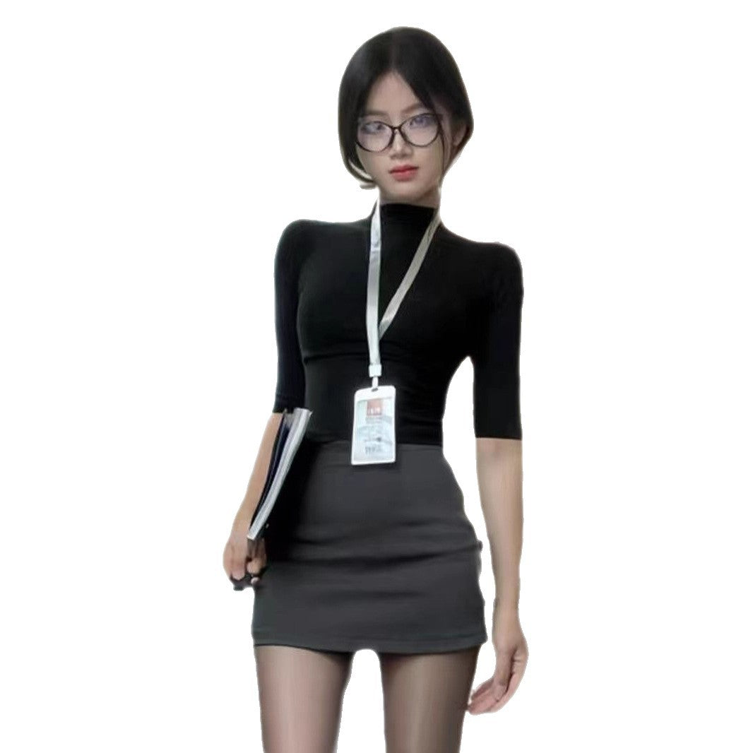Early Autumn Hot Girls Show Off Their Figure, They Are Light And Mature, Slim-Fitting, Mid-Sleeve T-Shirt Tops, Hip-Covering Short Skirts, Skirts, Professional Suits, New Styles