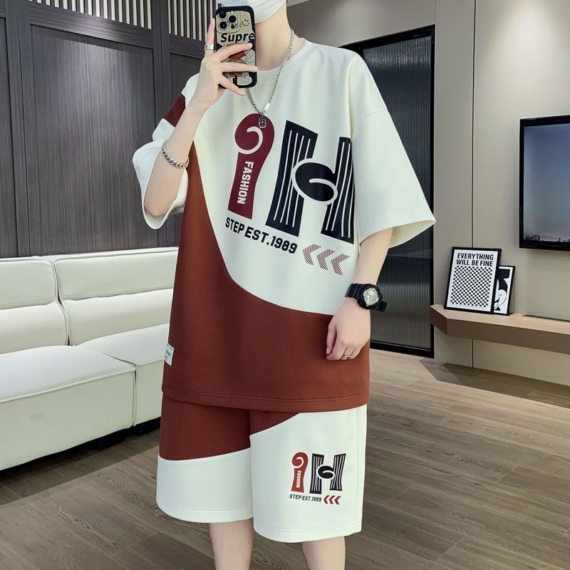 Cross-Border Summer New Men'S Short-Sleeved Shorts Suit, Fashionable And Versatile Men'S Suit, Youth Sports Suit, Trendy