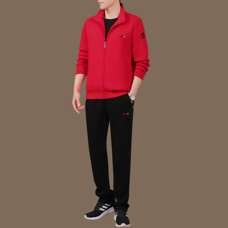 Middle-Aged And Elderly Men'S Sports Suits, Spring And Autumn Dad'S Casual Jackets, Thickened And Velvet Loose Sports Clothes