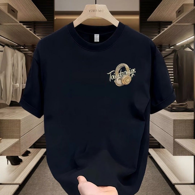 [Source] Summer New High-End Pure Cotton Men'S Casual Versatile Round Neck Short-Sleeved T-Shirt Light Luxury Handsome Men'S Clothing