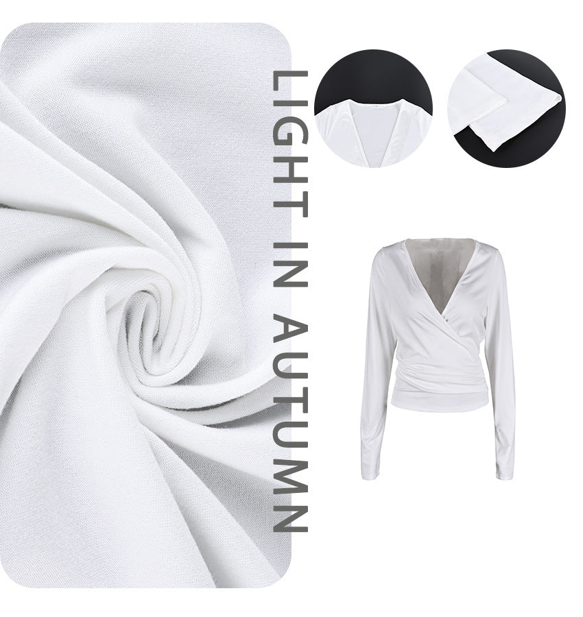 2025 New Autumn European And American Style V-Neck Long-Sleeved T-Shirt Design, Fashionable And Personalized Wrap, Slim-Fitting Pilates Top