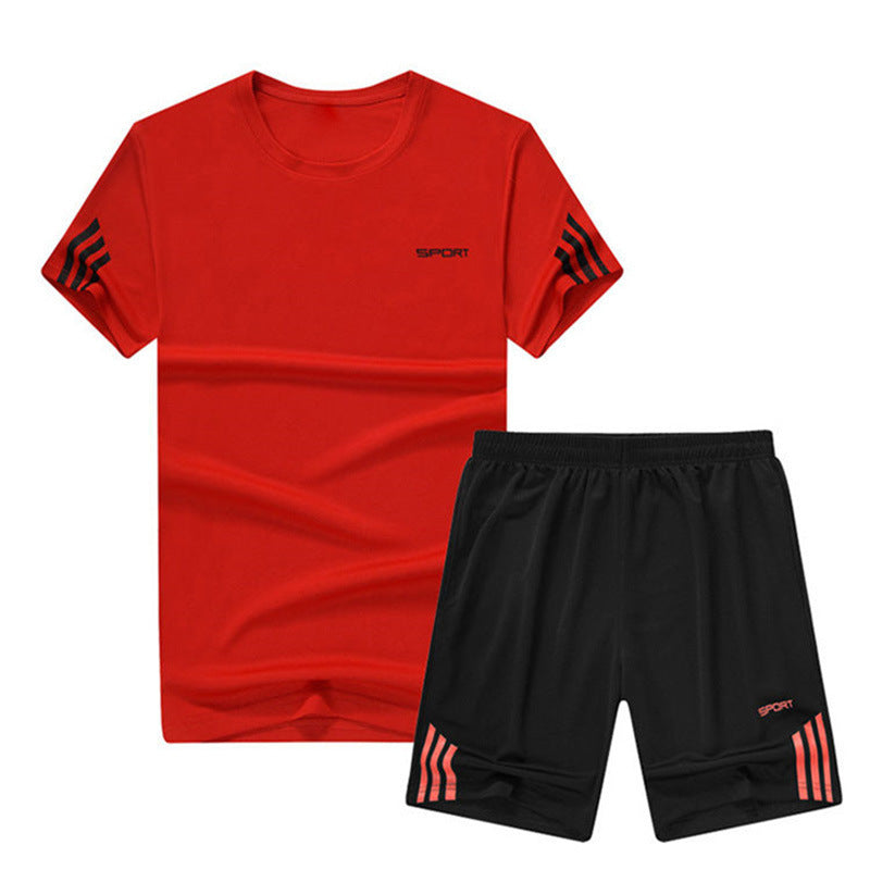 Summer Men'S Casual Suit Student Large Size Trendy Korean Version Loose Running Fitness Breathable Quick-Drying Sports Suit