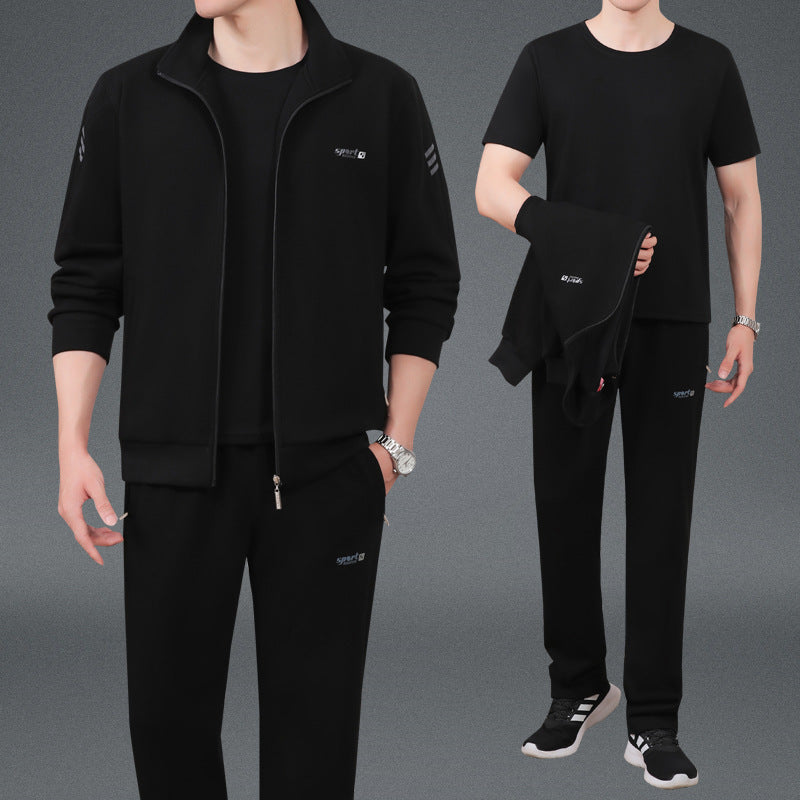 Middle-Aged And Elderly Men'S Sports Suits, Spring And Autumn Dad'S Casual Jackets, Thickened And Velvet Loose Sports Clothes