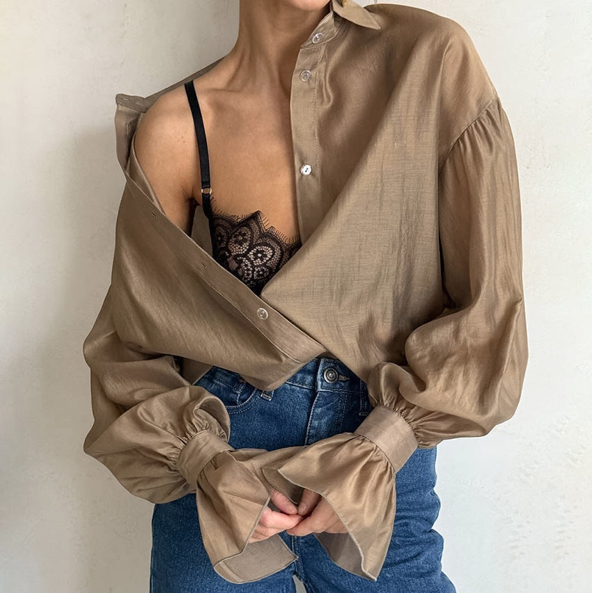 2025 New Autumn See-Through Long-Sleeved Shirts For Women With Design Sense, Personality, Fashionable Temperament, Casual European And American Commuting Shirts