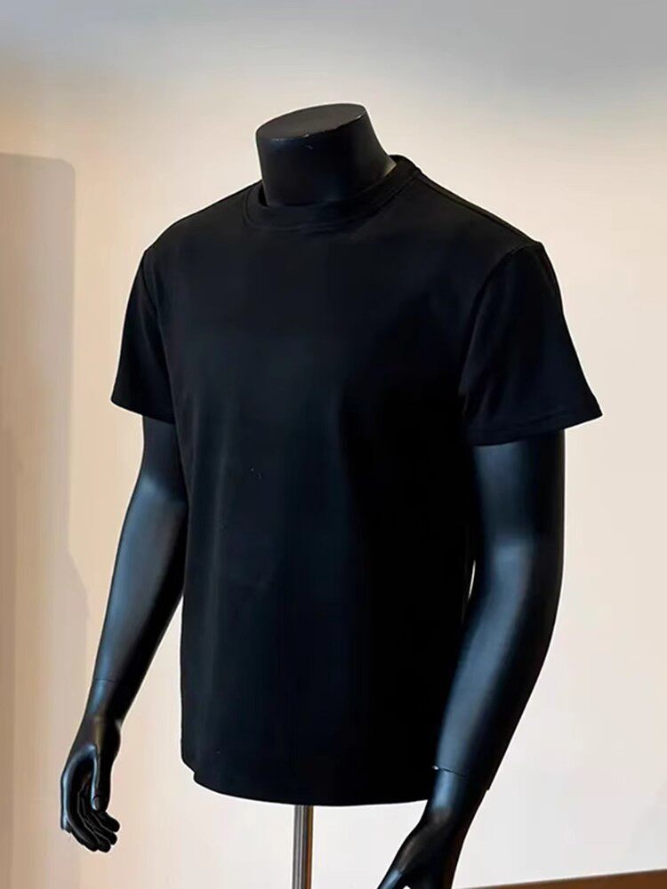 230G Solid Color Cuffs, Small Neckline, Right Shoulder Short-Sleeved T-Shirt For Men, Summer Heavyweight Solona Quick-Drying Cool T-Shirt