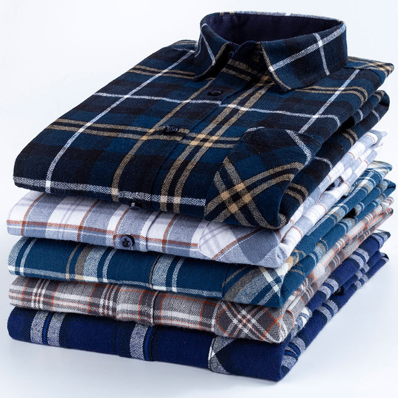 100% Cotton Brushed Long-Sleeved Middle-Aged Shirt Men'S Autumn 2024 New Dad Wear Spring And Autumn Plaid Cotton Shirt