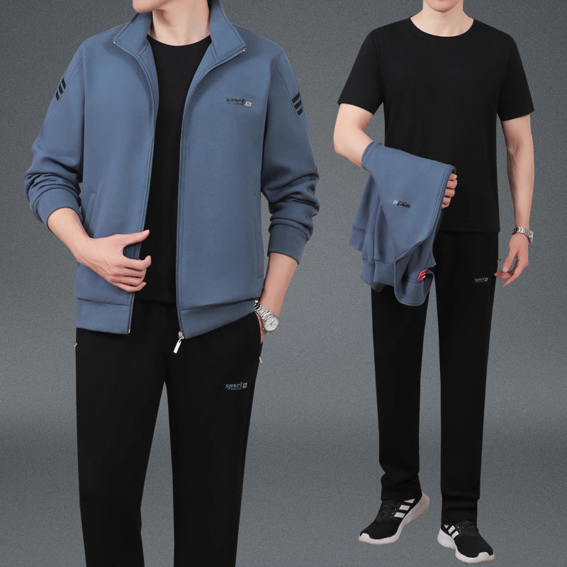 Middle-Aged And Elderly Men'S Sports Suits, Spring And Autumn Dad'S Casual Jackets, Thickened And Velvet Loose Sports Clothes