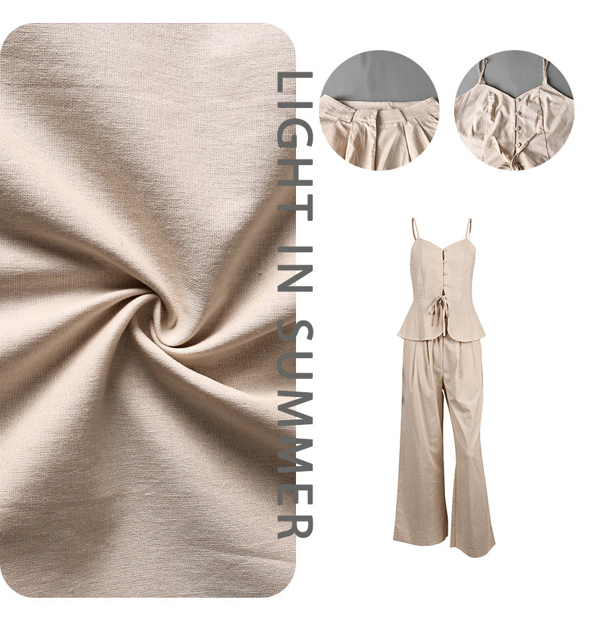 New Summer Fashion Camisole High-Waisted Wide-Leg Trousers Two-Piece Set With Design, Temperament And Commuting French Style