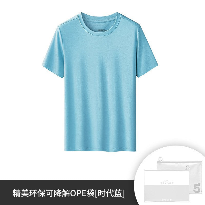 60 Count Double-Sided Modal Spring And Summer Men'S Short-Sleeved T-Shirts Solid Color Tops Round Neck Can Be Worn Outside The Base Shirt In Stock