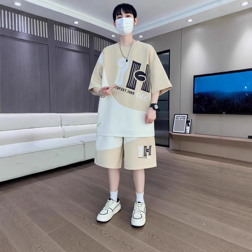 Cross-Border Summer New Men'S Short-Sleeved Shorts Suit, Fashionable And Versatile Men'S Suit, Youth Sports Suit, Trendy