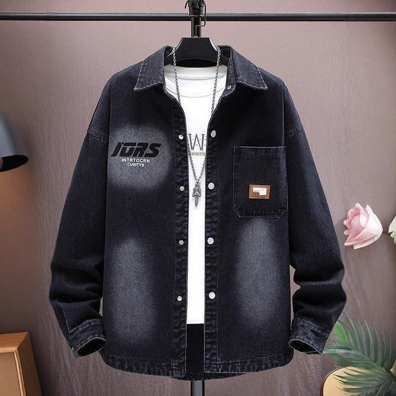 Spring And Autumn Denim Shirts Men'S 2025 New Teenagers High School Junior High School Student Shirts Trendy Brand Casual Jackets