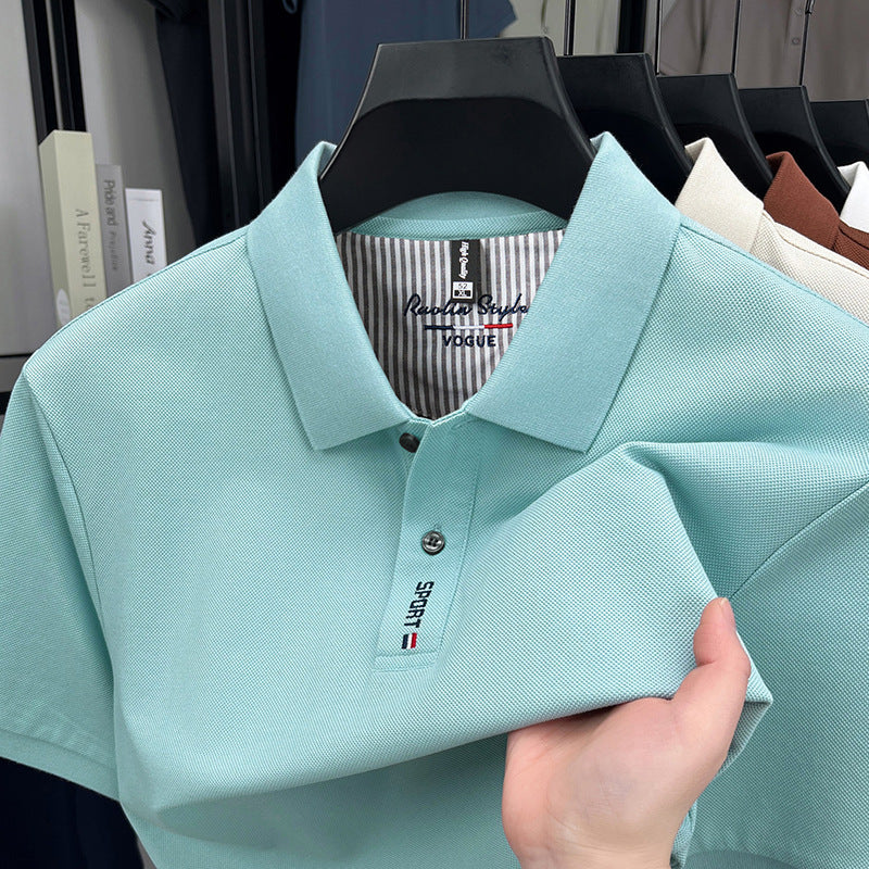 Pure Cotton Short-Sleeved Polo Shirt Men'S Lapel T-Shirt Embroidered Solid Color Business New T-Shirt Bottoming Shirt Men'S Top