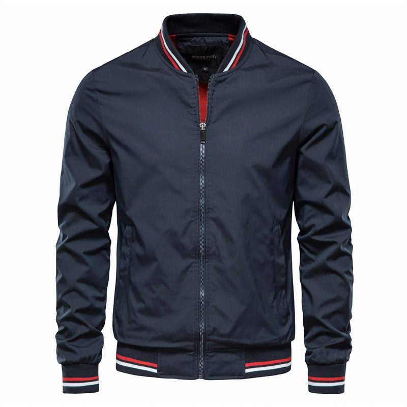 Men's Classic Bomber Jacket - Casual Striped Ribbed Collar & Cuffs Full Zip Flight Jacket for Spring & Fall