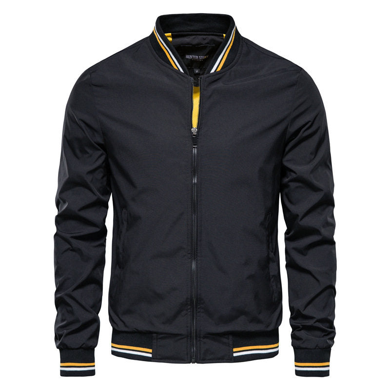 Men's Classic Bomber Jacket - Casual Striped Ribbed Collar & Cuffs Full Zip Flight Jacket for Spring & Fall