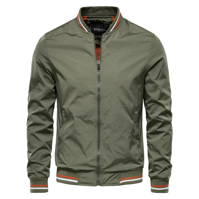 Men's Classic Bomber Jacket - Casual Striped Ribbed Collar & Cuffs Full Zip Flight Jacket for Spring & Fall