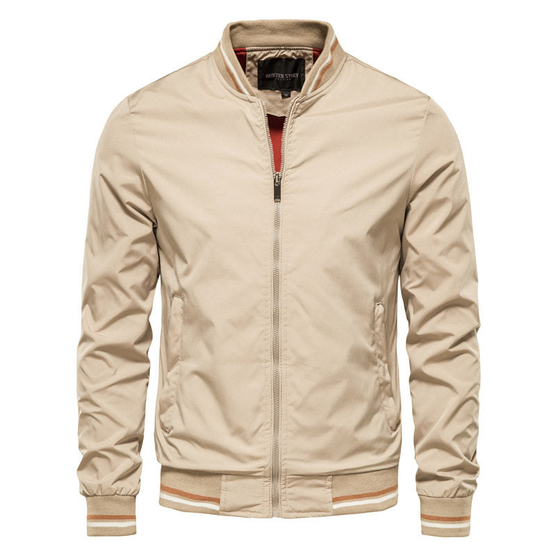 Men's Classic Bomber Jacket - Casual Striped Ribbed Collar & Cuffs Full Zip Flight Jacket for Spring & Fall