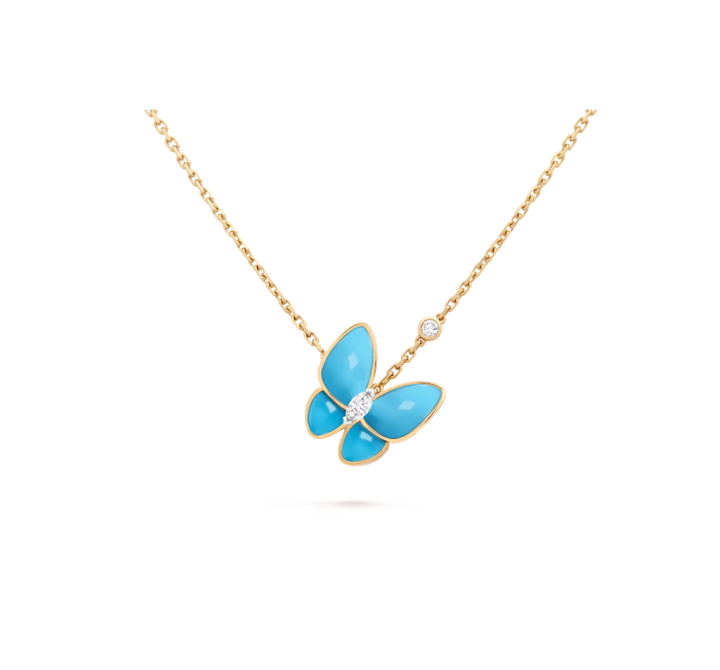 Van Cleef & Arpels Two Butterfly turquoise and diamond butterfly necklace