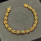 Chrome Hearts 22K Gold Emerald Cross Bracelet
