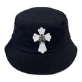 A grey washed denim bucket hat from Chrome Hearts.
