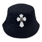 A grey washed denim bucket hat from Chrome Hearts.
